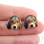 Beagle Puppy Face Portrait Shaped Stud Earrings | Animal Jewelry for Dog Lovers | DOTOLY