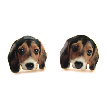 Beagle Puppy Face Portrait Shaped Stud Earrings | Animal Jewelry for Dog Lovers | DOTOLY