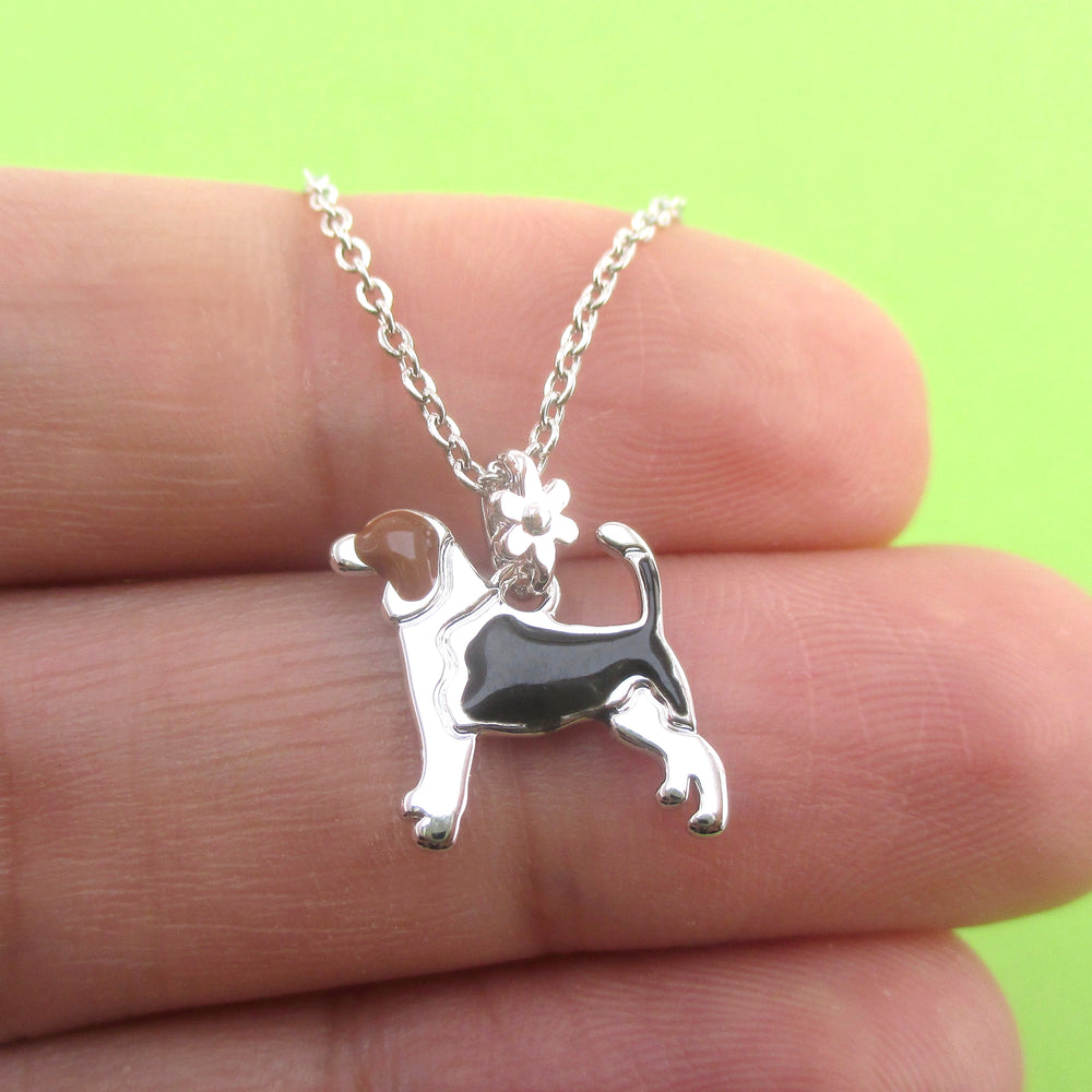 Beagle Puppy Schnauzer Dog Shaped Pendant Necklace in Silver