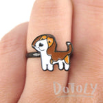Beagle Puppy Shaped Enamel Adjustable Ring for Dog Lovers | DOTOLY