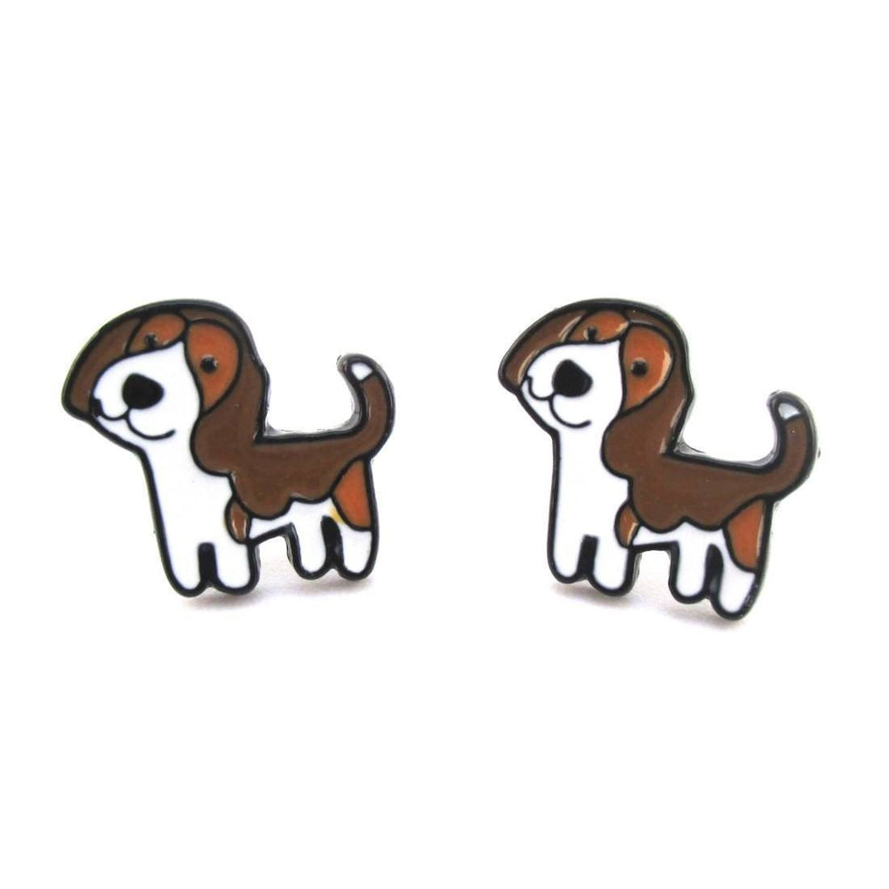 Beagle Puppy Shaped Enamel Stud Earrings for Dog Lovers | DOTOLY