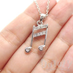 Beamed Quaver Note Shaped Rhinestone Pendant Necklace in Silver | Music Themed Jewelry | DOTOLY