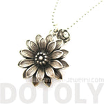 Beautiful Classic Dahlia Flower Floral Pendant Necklace in Silver | DOTOLY | DOTOLY