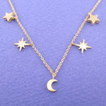 Beautiful Crescent Moon and Bright Night Stars Shaped Charm Necklace