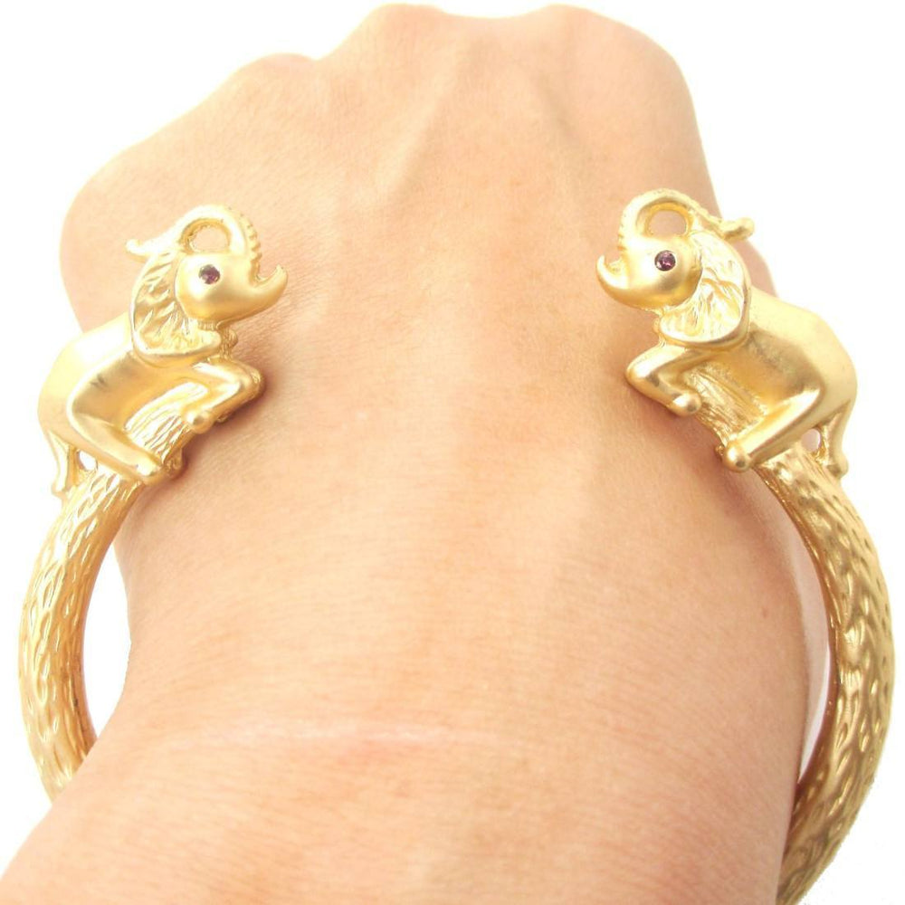 Beautiful Elephant Animal Wrap Around Bangle Bracelet Cuff in Gold | Animal Jewelry | DOTOLY