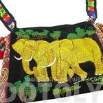 Beautiful Embroidered Elephant Family Animal Themed Cross Body Bag in Gold | Handmade | DOTOLY