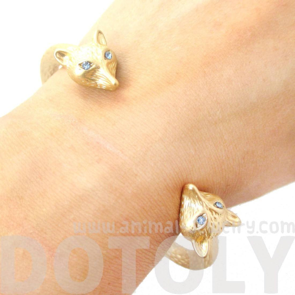 Beautiful Fox Head Shaped Wrap Around Bangle Bracelet Cuff in Gold | Animal Jewelry | DOTOLY