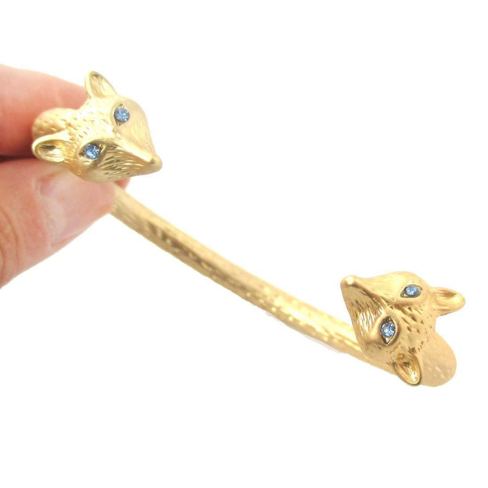 Beautiful Fox Head Shaped Wrap Around Bangle Bracelet Cuff in Gold | Animal Jewelry | DOTOLY