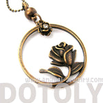 Beauty and the Beast Inspired Rose Shaped Pendant Necklace in Bronze | DOTOLY