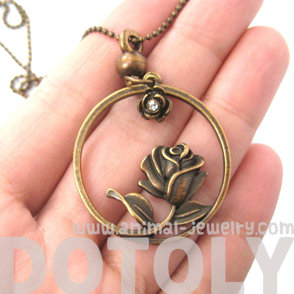 Beauty and the Beast Inspired Rose Shaped Pendant Necklace in Bronze | DOTOLY