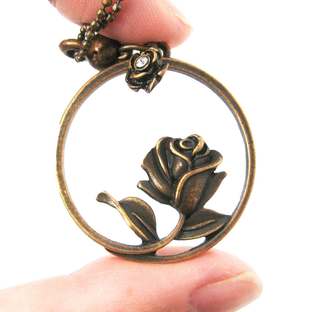 Beauty and the Beast Inspired Rose Shaped Pendant Necklace in Bronze | DOTOLY