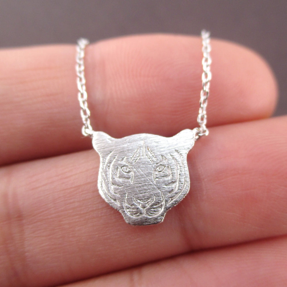 Bengal Siberian Tiger Face Shaped Animal Themed Pendant Necklace