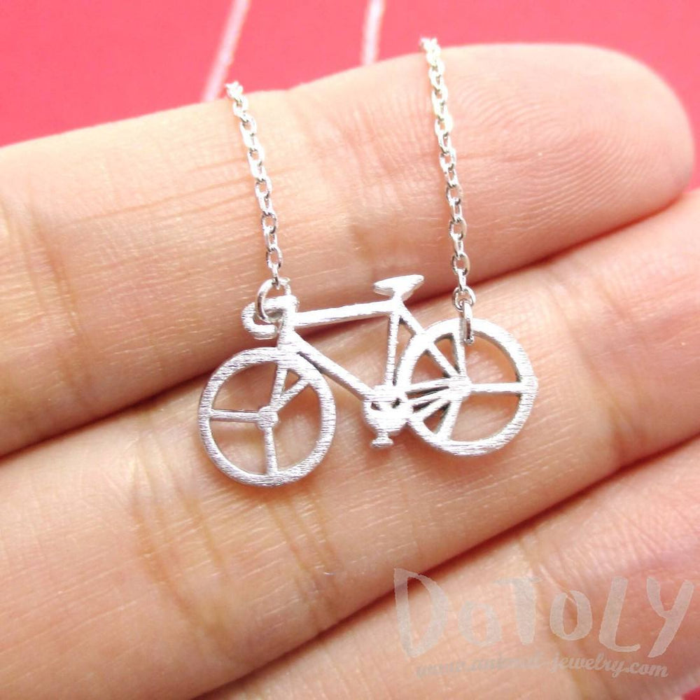 Bicycle Bike Silhouette Shaped Charm Necklace in Silver | DOTOLY | DOTOLY