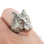 Big Bad Wolf Shaped Unisex Animal Spirit Ring in Silver | Animal Rings