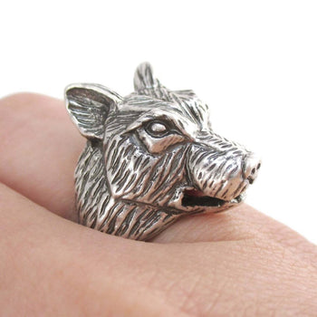 Big Bad Wolf Shaped Unisex Animal Spirit Ring in Silver | Animal Rings