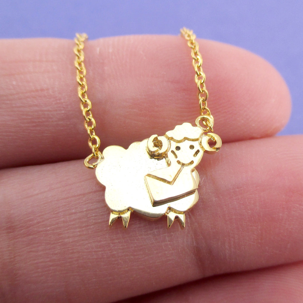 Bighorn Sheep Ram Love Letter Shaped Pendant Necklace in Gold | DOTOLY