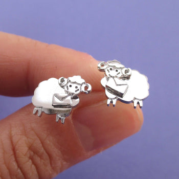 Bighorn Sheep Ram with Letter Shaped Stud Earrings in Silver | DOTOLY