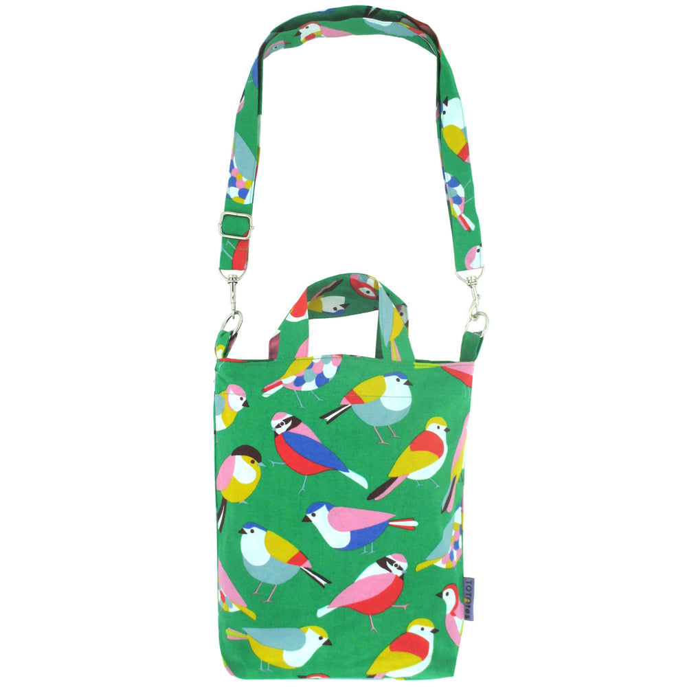 Bright Green Colorful Bird Print Crossbody Duck Top Handle Tote Bag