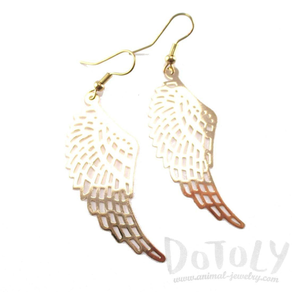 Bird Wings Feather Shaped Dangle Earrings in Gold | DOTOLY | DOTOLY