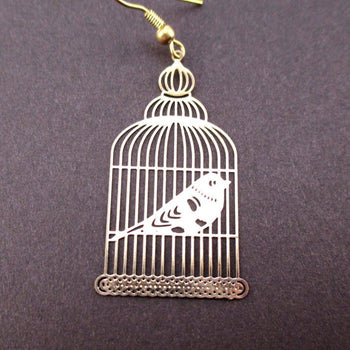 Birdcage Shaped Cut Out Filigree Dangle Drop Earrings in Gold | Animal Jewelry | DOTOLY