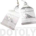 Birdcage Shaped Cut Out Filigree Dangle Drop Earrings in Silver | Animal Jewelry | DOTOLY