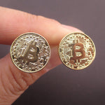 Bitcoin Shaped HODL Engraving Cryptocurrency Stud Earrings