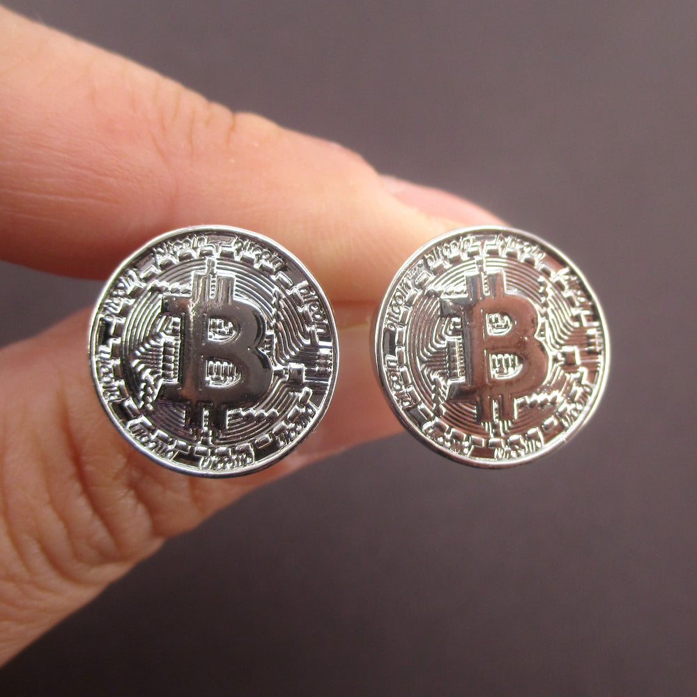 Bitcoin Shaped HODL Engraving Cryptocurrency Stud Earrings