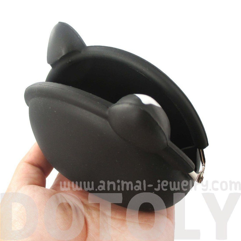Black and White French Bulldog Puppy Dog Shaped Animal Friends Silicone Clasp Coin Purse Pouch | DOTOLY