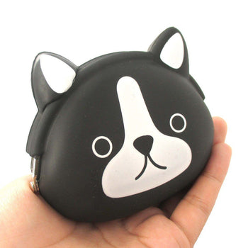 Black and White French Bulldog Puppy Dog Shaped Animal Friends Silicone Clasp Coin Purse Pouch | DOTOLY