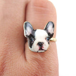 Black and White French Bulldog Puppy Shaped Adjustable Ring | Animal Jewelry | DOTOLY
