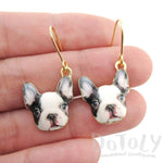 Black and White French Bulldog Puppy Shaped Dangle Drop Earrings | Animal Jewelry | DOTOLY
