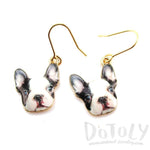 Black and White French Bulldog Puppy Shaped Dangle Drop Earrings | Animal Jewelry | DOTOLY