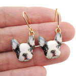 Black and White French Bulldog Puppy Shaped Dangle Drop Earrings | Animal Jewelry | DOTOLY