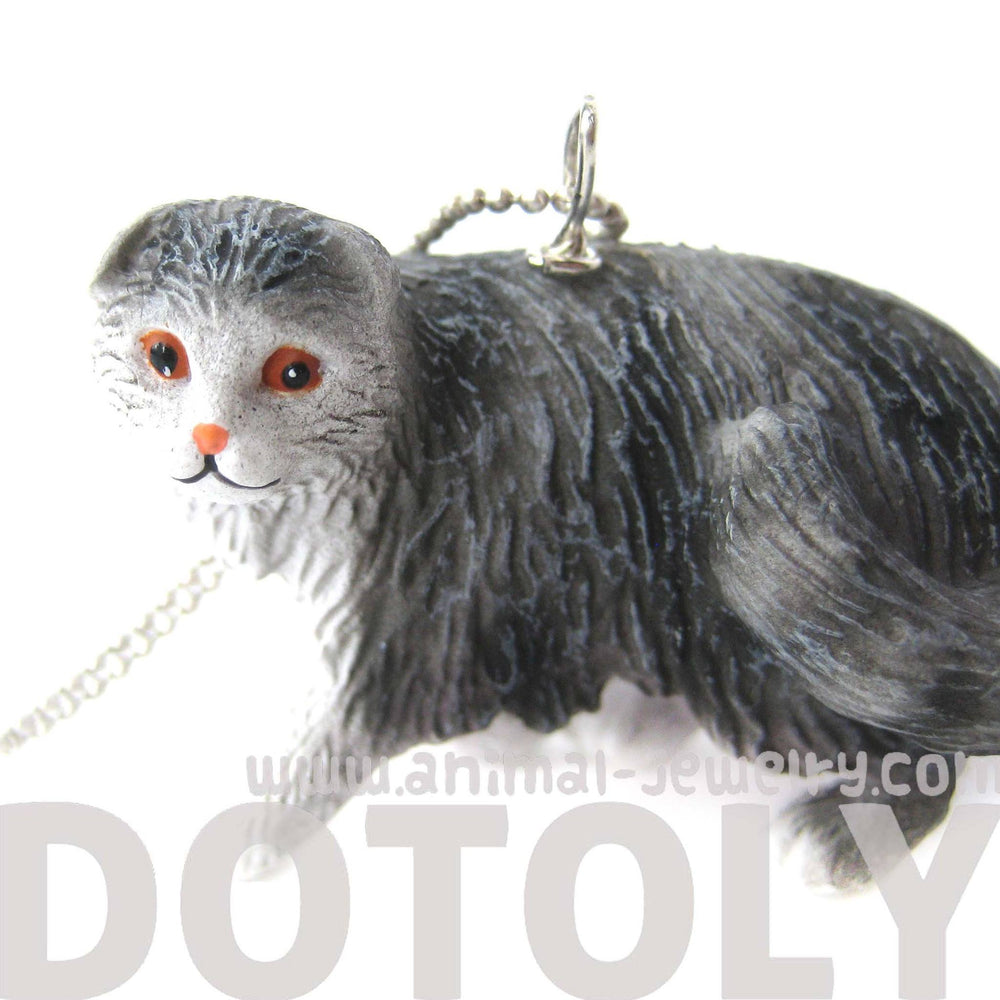 Black and White Tabby Kitty Cat Animal Plastic Pendant Necklace | Animal Jewelry | DOTOLY