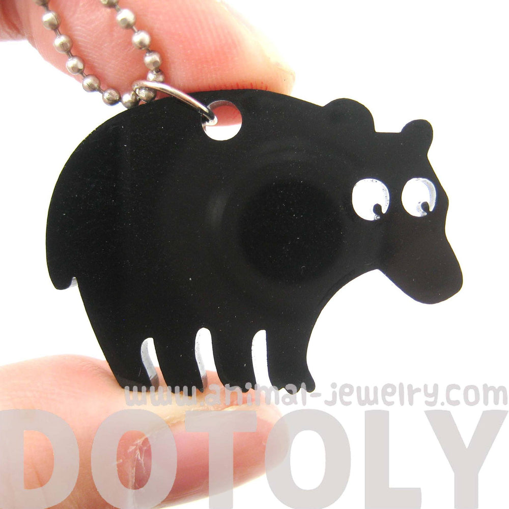 Black Bear Silhouette Shaped Pendant Necklace in Acrylic | Animal Jewelry | DOTOLY