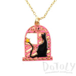 Black Cat in a Window Shaped Pendant Necklace | Animal Jewelry | DOTOLY
