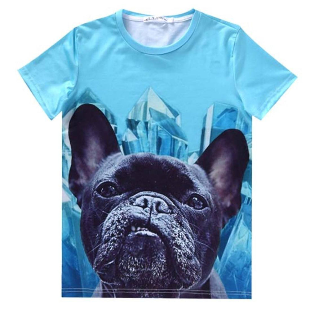 Black French Bulldog Face Graphic Print T-Shirt in Blue | Gifts for Dog Lovers | DOTOLY