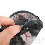 Black Grumpy Kitty Cat Face Shaped Coin Purse Make Up Bag with Orange Eyes | DOTOLY