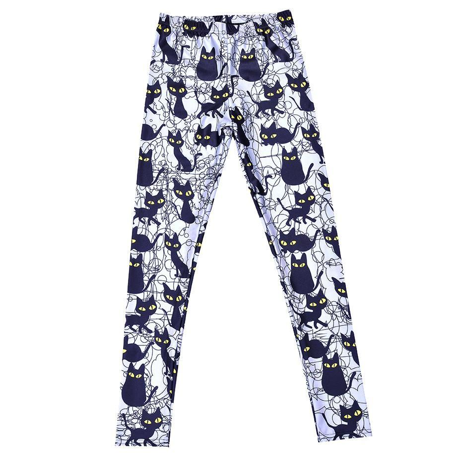 Black Kitty Cat All Over Collage Photo Print Legging Pants for Women in Grey | DOTOLY