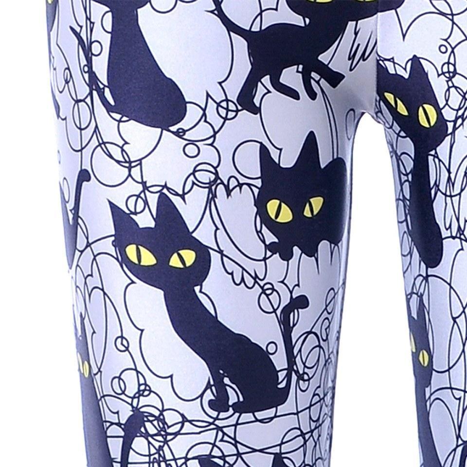 Black Kitty Cat All Over Collage Photo Print Legging Pants for Women in Grey | DOTOLY