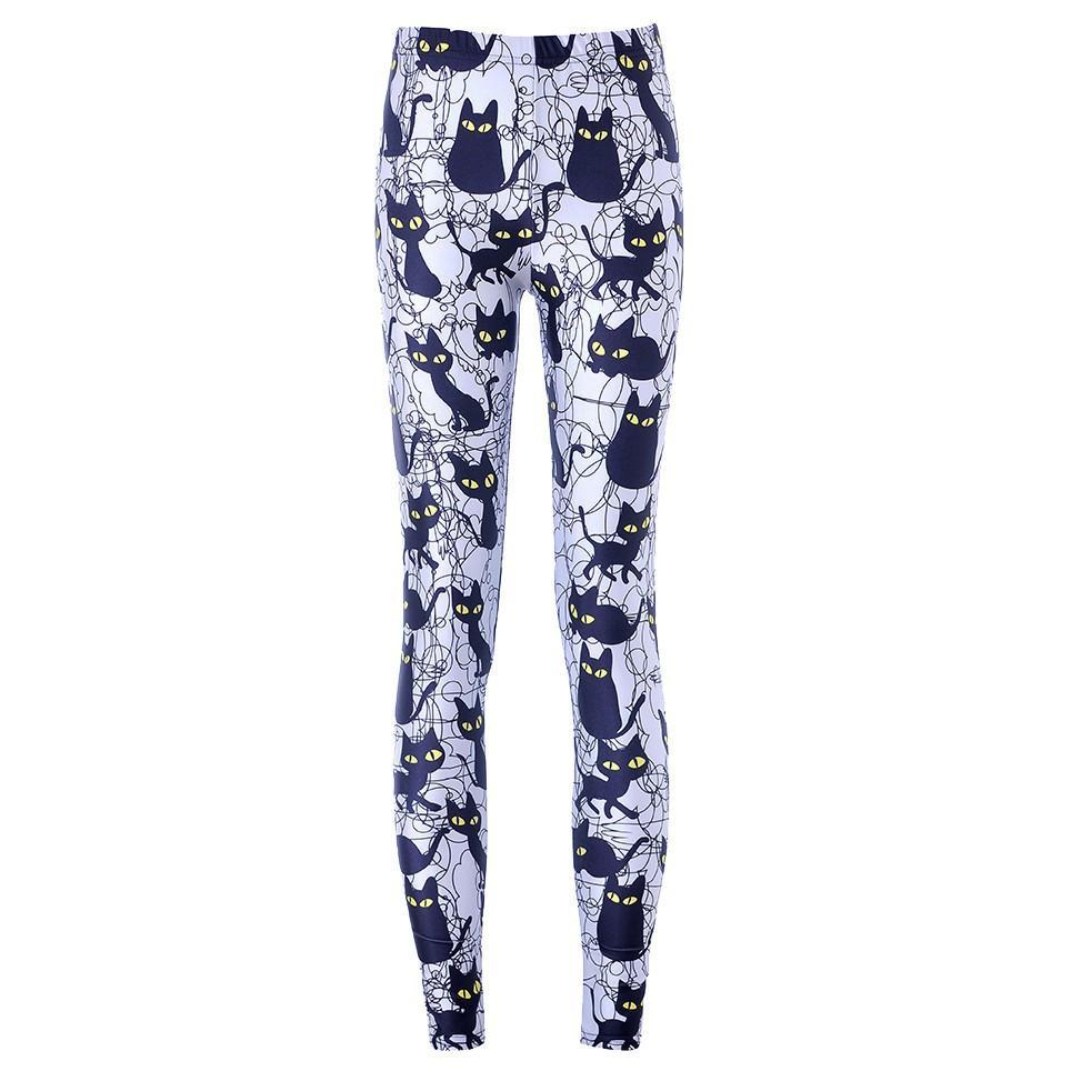 Black Kitty Cat All Over Collage Photo Print Legging Pants for Women in Grey | DOTOLY