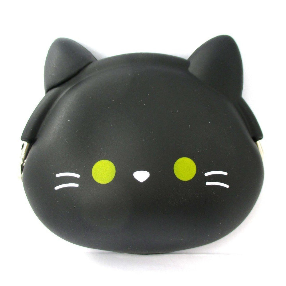 Black Kitty Cat Face Shaped Mimi Pochi Animal Friends Silicone Clasp Coin Purse Pouch | DOTOLY