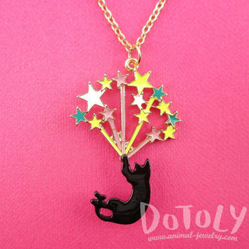 Black Kitty Cat Falling Stars Pendant Necklace | Animal Jewelry | DOTOLY