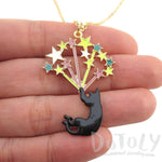 Black Kitty Cat Falling Stars Pendant Necklace | Animal Jewelry | DOTOLY