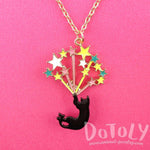 Black Kitty Cat Falling Stars Pendant Necklace | Animal Jewelry | DOTOLY