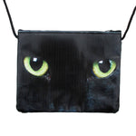 Black Kitty Cat With Green Eyes Print Rectangular Shaped Cross Body Bag | DOTOLY