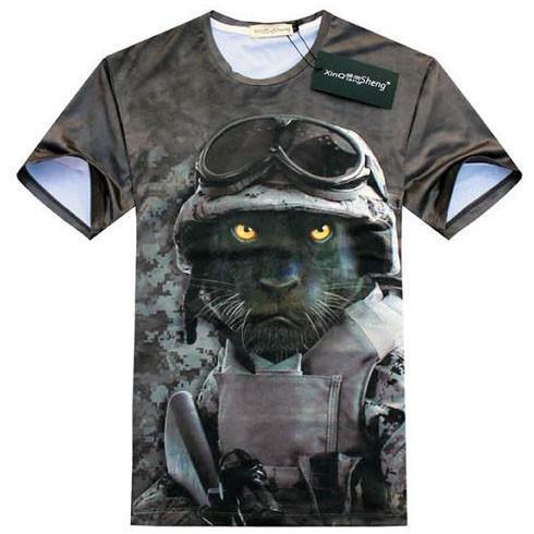 Black Panther Army Print Graphic Tee T-Shirt in Grey | Gifts for Animal Lovers | DOTOLY