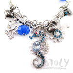 Blue and White Beaded Starfish Rhinestone Charm Bracelet | DOTOLY