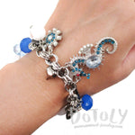 Blue and White Beaded Starfish Rhinestone Charm Bracelet | DOTOLY
