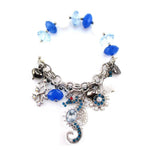 Blue and White Beaded Starfish Rhinestone Charm Bracelet | DOTOLY